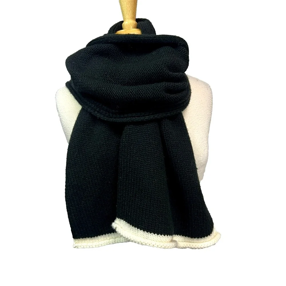 kate spade new york Knitted Winter Scarf Black‎ White Trim Wool Blend 10